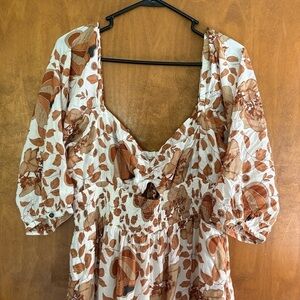 Anthropologie Tiered Floral Maxi Dress NWT Large Brown Puff Sleeve Cottagecore